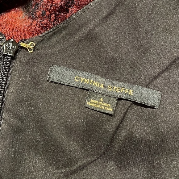 Cynthia Steffe Black & Red Metallic Floral Dress Sz-6 - Picture 10 of 11